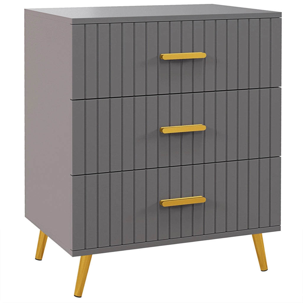Cassettiera 3 Cassetti Moderna in Legno e Alluminio, 60x40x71.5 cm, Oro e Grigio Scuro
