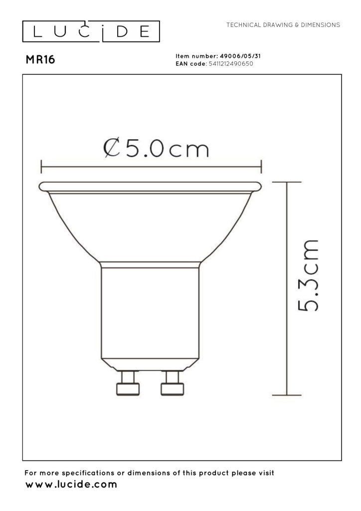 Lampadina LED GU10 riflettore 5W 3000K 320 lm Lucide