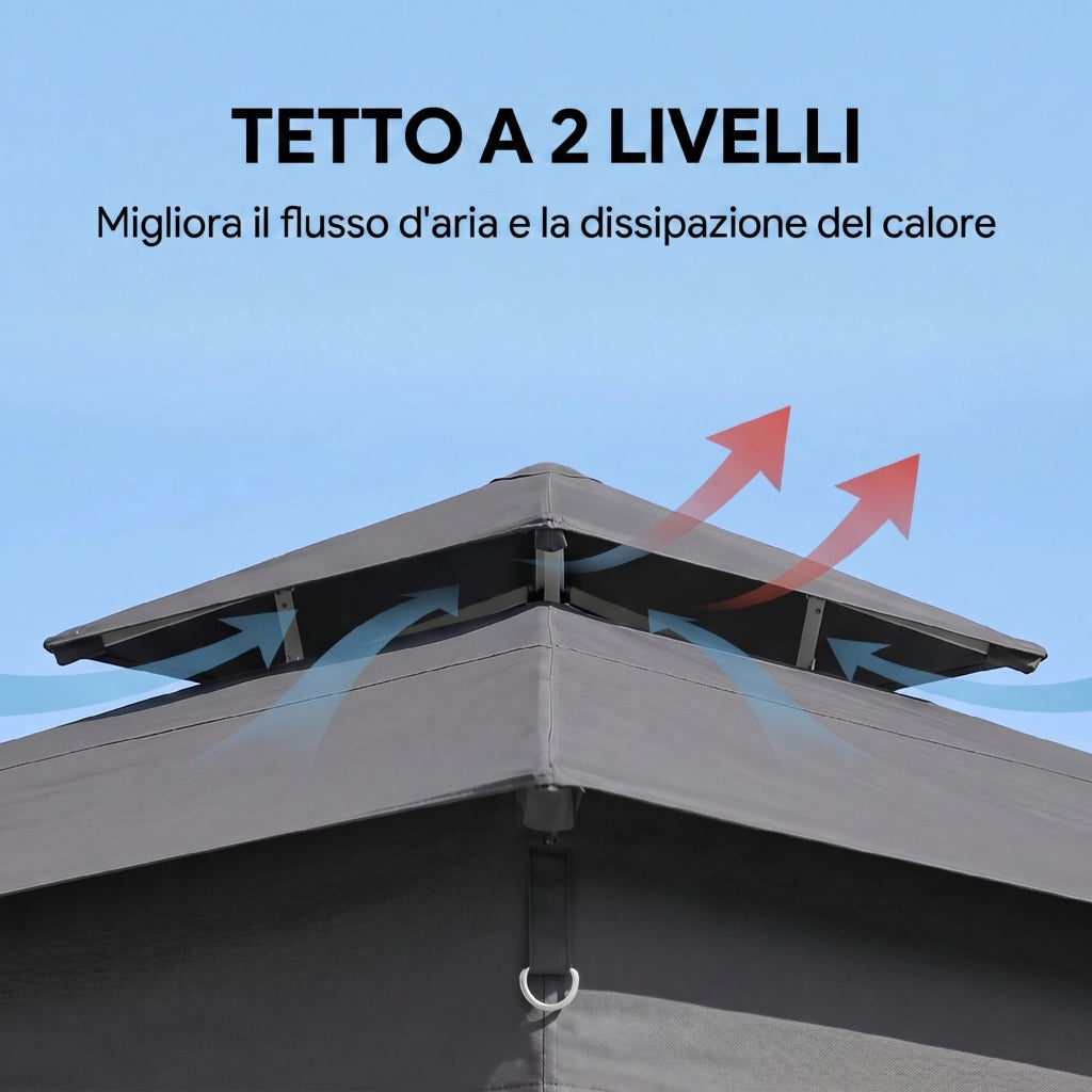 Gazebo da Giardino ¨C Zephmum ¨C Grigio Acciaio Oxford 336x336x250-270cm con Luci LED