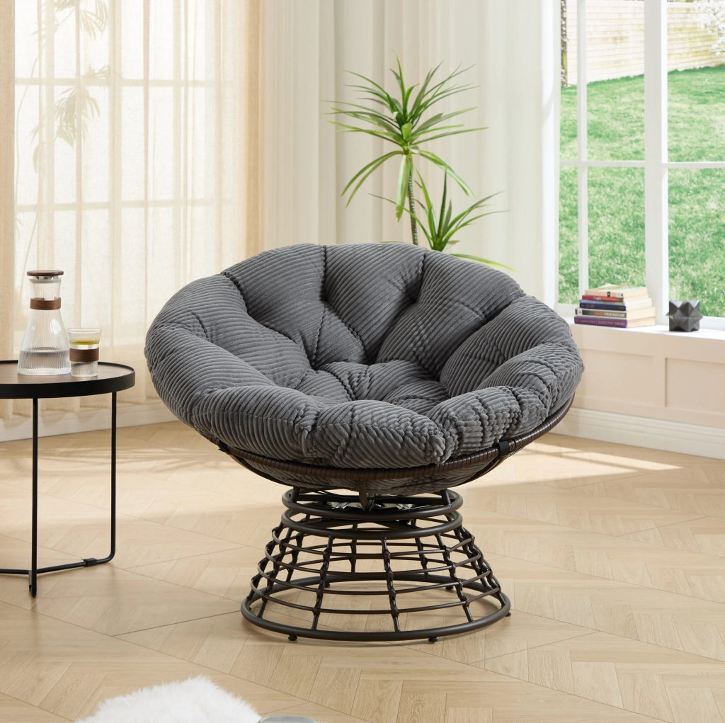 Poltrona Papasan girevole 360° con cuscino imbottito; ?92 x 67 cm; grigia