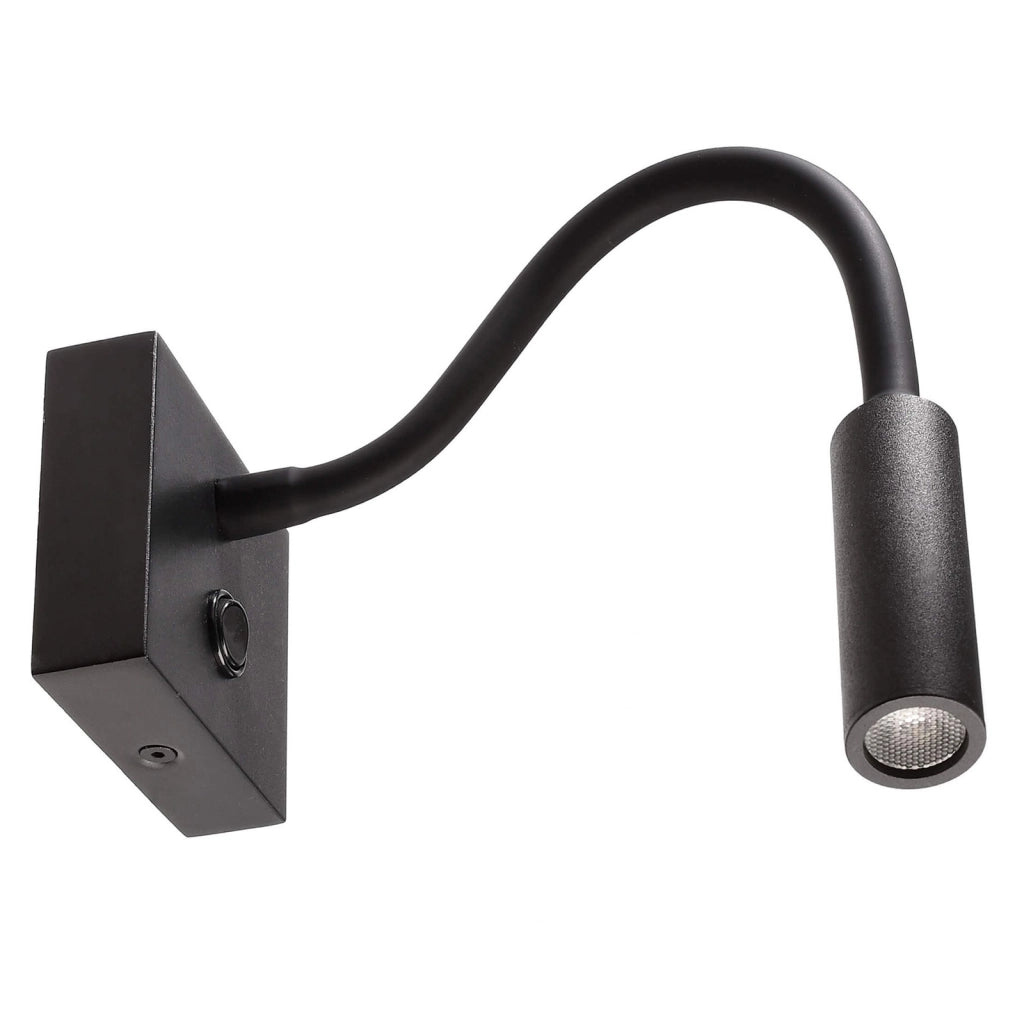 Lampada lettura LED 2W braccio flessile 360 gradi luce parete camera letto hotel albergo 230V NERO
