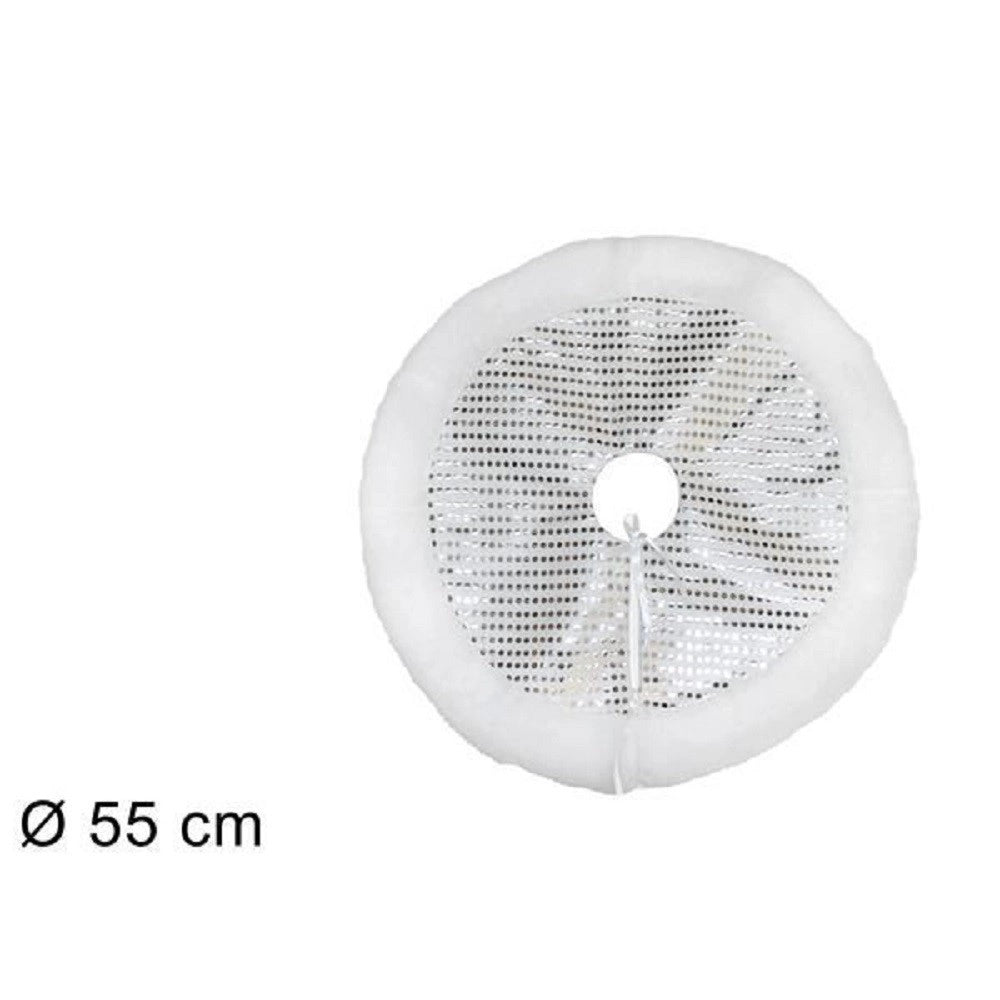 Trade Shop - Tappeto Sottoalbero Natale Gonna Copertura 55cm Silver Pois Con Pelliccia Bianca -
