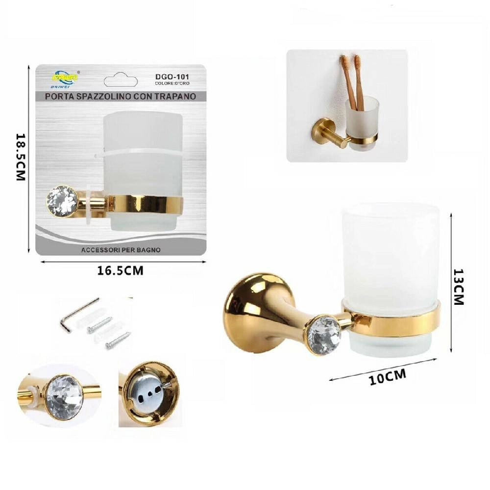 Trade Shop - Bicchiere Supporto Bagno Porta Spazzolino Denti Muro Casa Dorato Oro Dgo-101 -