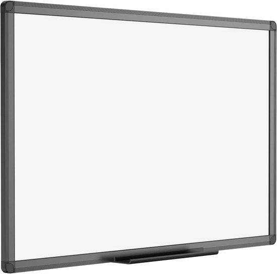 Tavolo bianco magnetico da assemblaggio 90 x 60 cm con cornice in alluminio nero e supporto per pennarelli