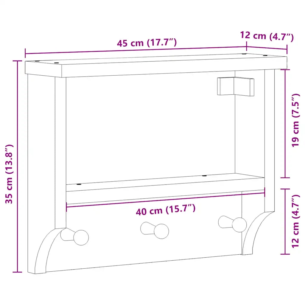 Appendiabiti da Parete SANDNES 45x12x35 cm in Legno di Pino CFW6273898