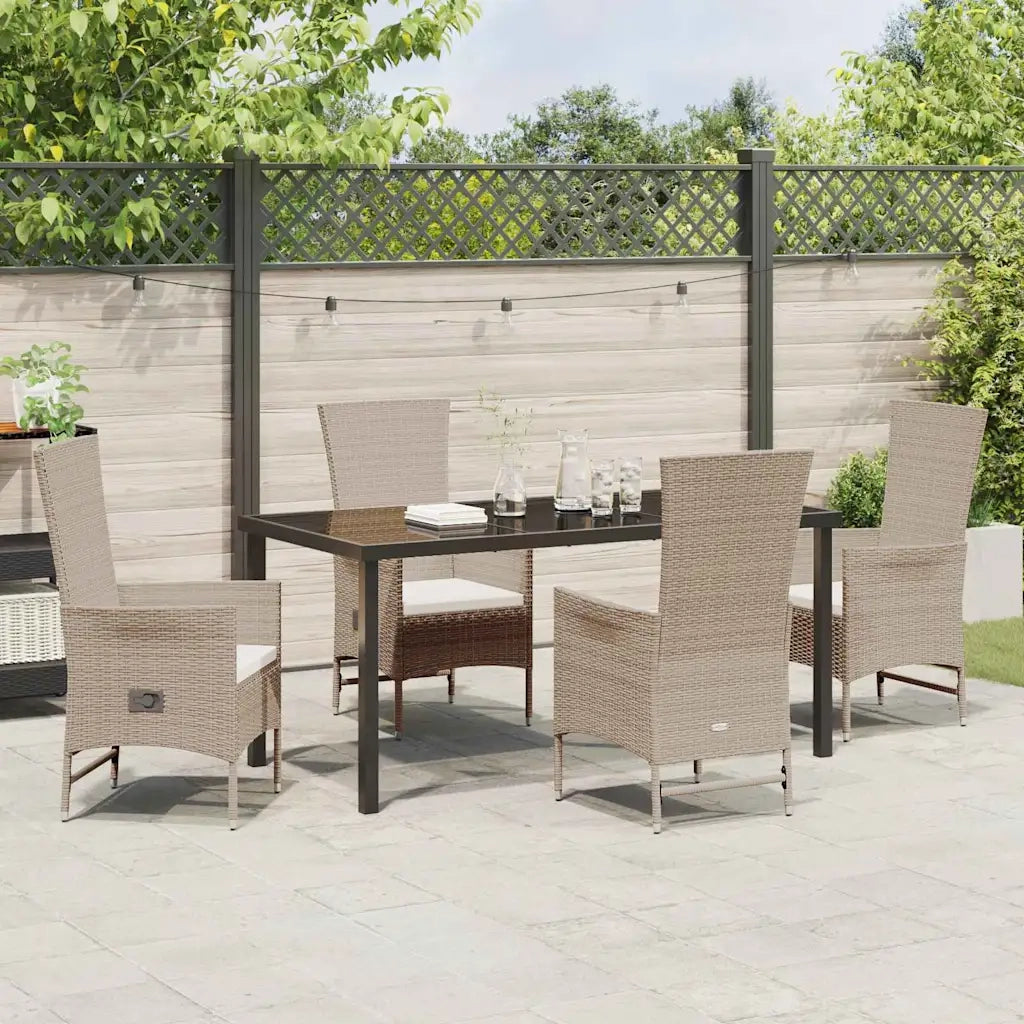 Set da Pranzo per Giardino con cuscino 5 pcs Beige polyrattan 3379467