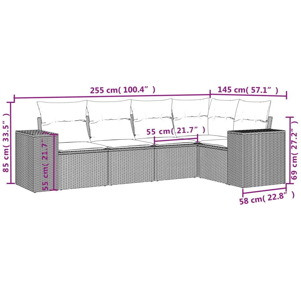 Set Divano da Giardino 5 pz con Cuscini Beige in Polyrattan 3222527