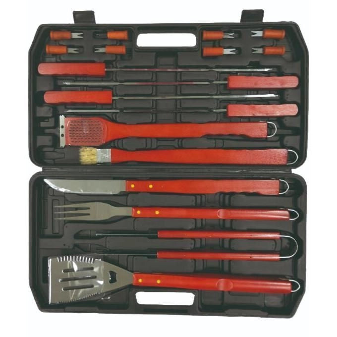 Sandrigarden 7893420 Set per Barbecue 18 Pezzi Acciaio Inox Manico Legno con Valigetta