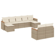 Set Divano da Giardino 9 pz con Cuscini Beige in Polyrattan