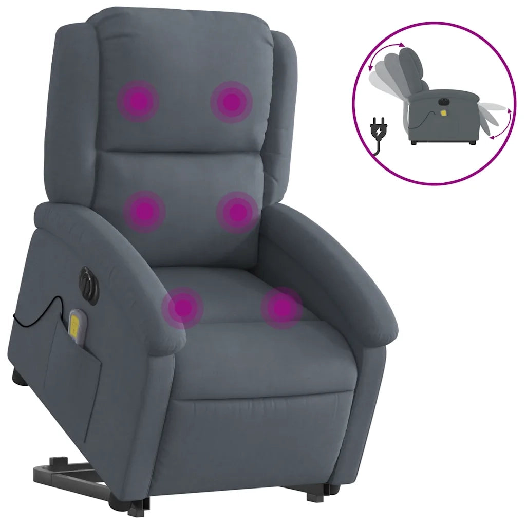 Poltrona Alzapersona Massaggio Elettrica Grigio Scuro Velluto 3204334