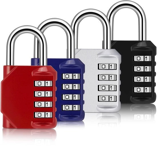 Pacco di 4 combinatrici a chiave, serrature di sicurezza resistenti all'usura in acciaio con combinazione, serrature di cassaforte a 4 cifre, serrature di sicurezza in acciaio inossidabile con combinazione per sport e giardini (B)