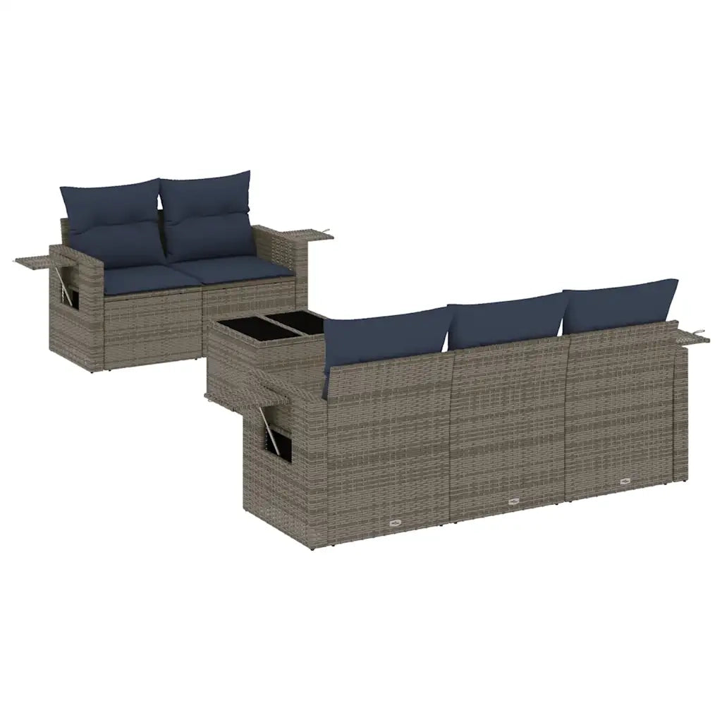 Set Divani da Giardino 6 pz con Cuscini Grigio in Polyrattan 3219900