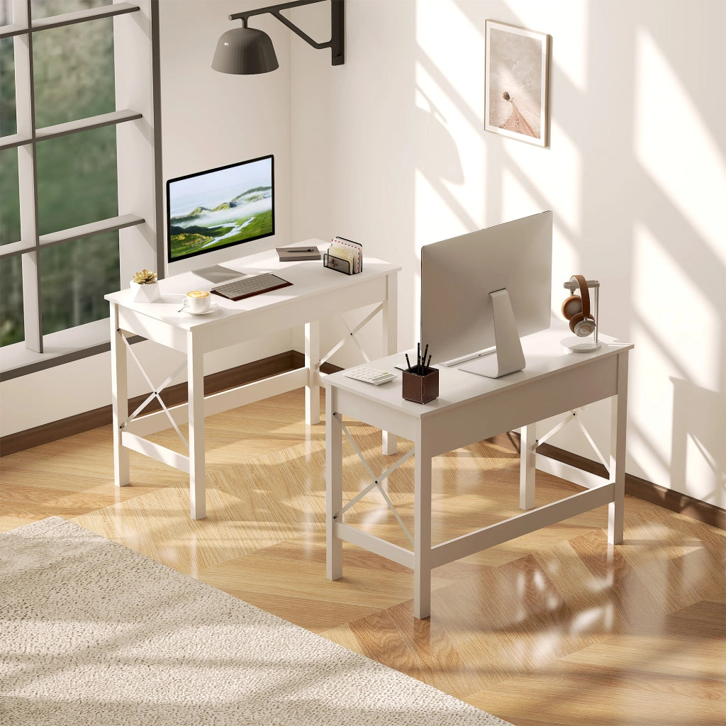 Scrivania porta PC dal Design Moderno e Minimal 105x50x76 cm in Legno e Acciaio Bianco