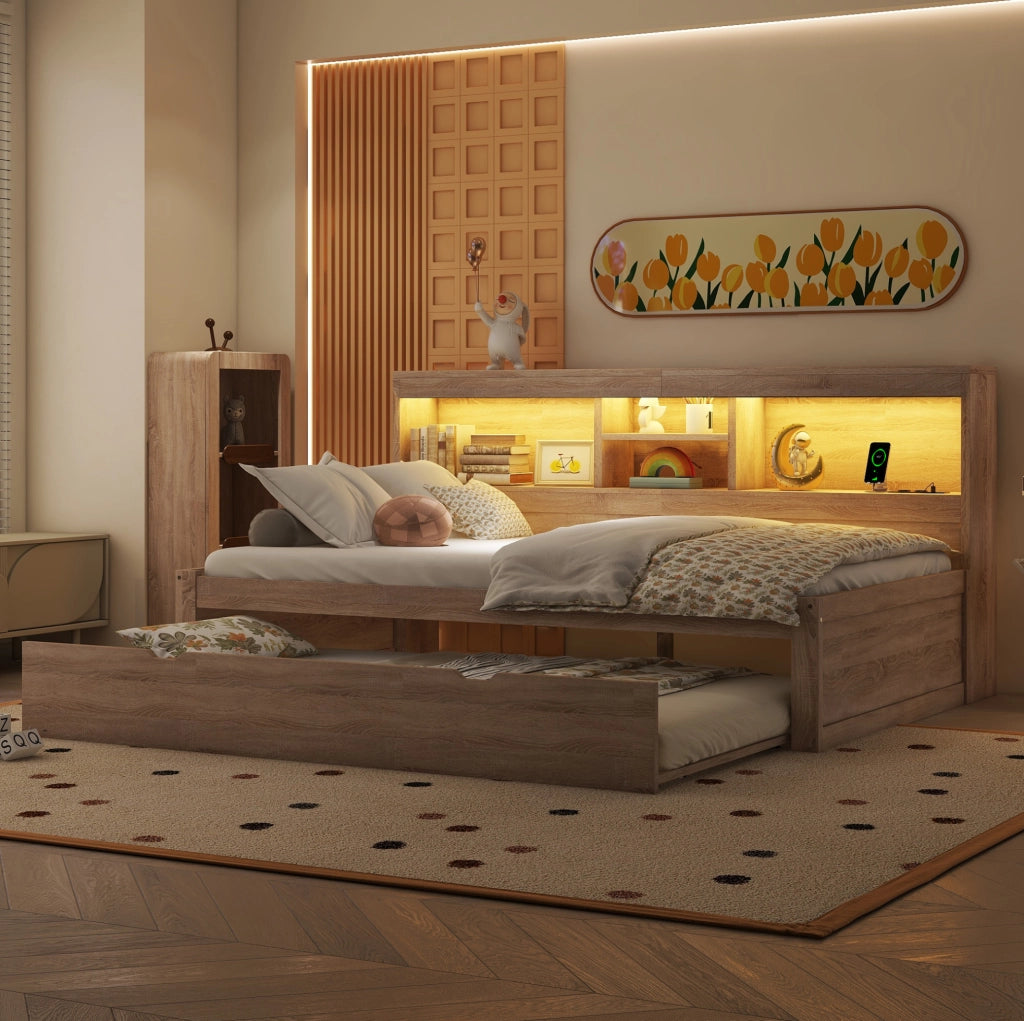 Letto da giorno estraibile 90x200 cm con LED, USB e vano laterale