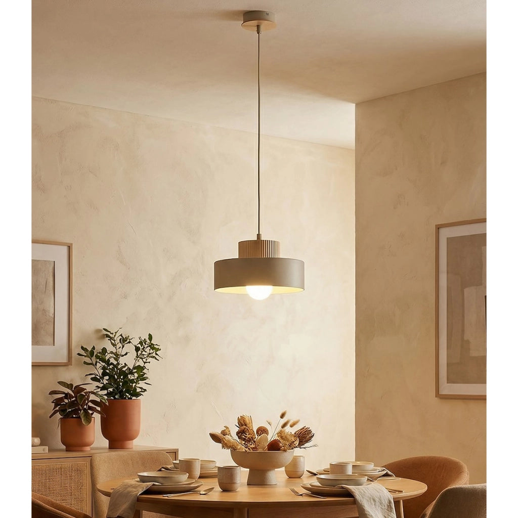 Lampada a sospensione KIVI in acciaio color mokka e legno