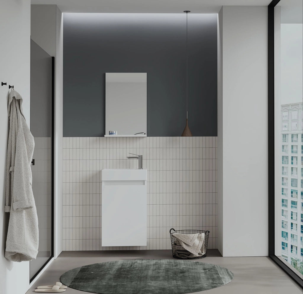 Set mobile lavabo con specchio (2 pezzi) "Conza 45" - 45 x 26 x 75 cm - Bianco