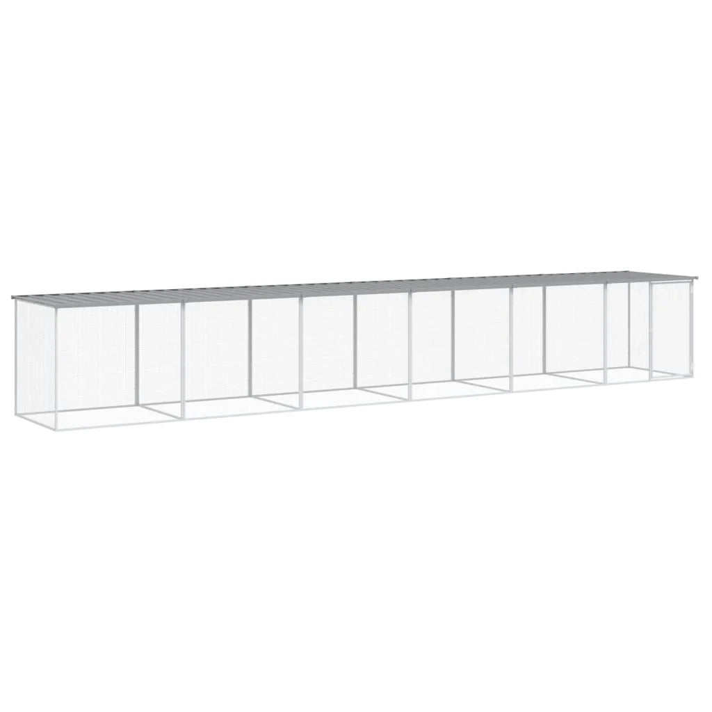 Recinto per pollaio con gabbia per polli con tetto leggero 603 x 98 x 90 cm in acciaio zincato grigio 02_0043987