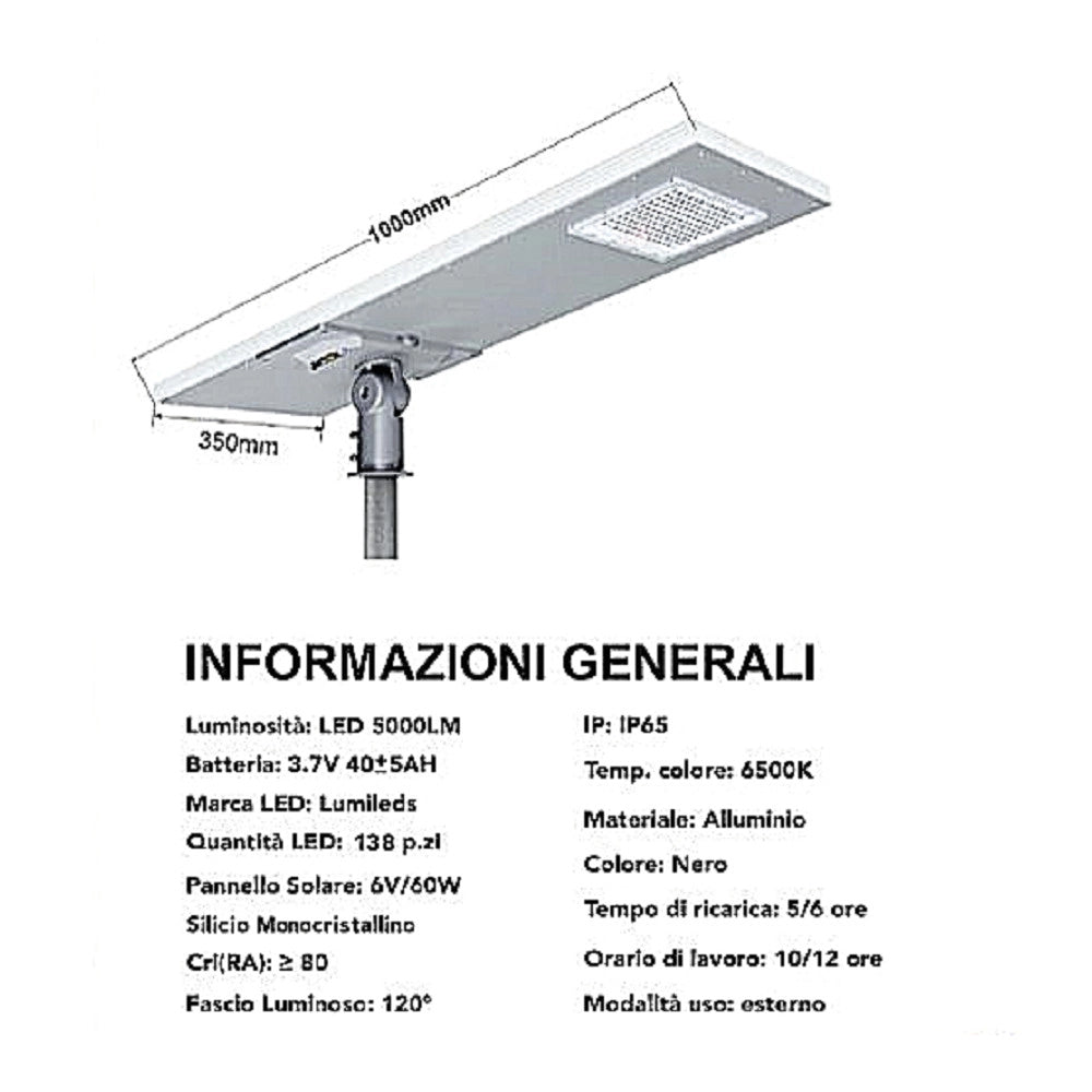 Trade Shop - Lampione Faro Led 500w Stradale Crepuscolare Con Pannello Solare Ip65 Sl-500w-lp -