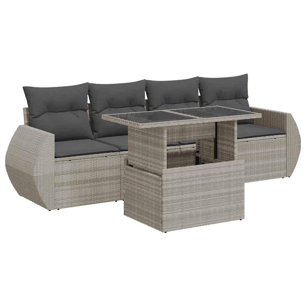 vidaXL Set Divano da Giardino 5pz con Cuscini Grigio Chiaro Polyrattan