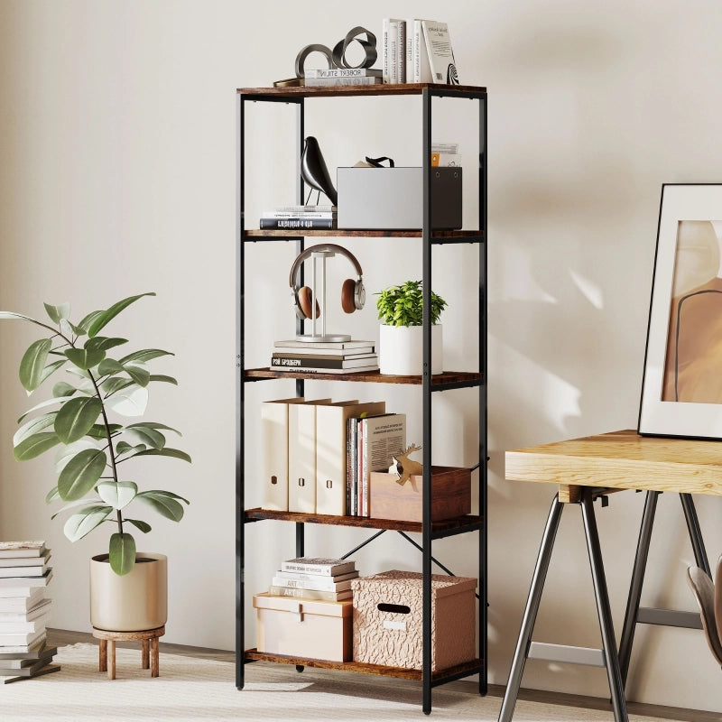 Libreria a 5 ripiani in metallo, stile industriale, colore Rustic Brown, 79 x 35 x 161 cm