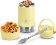 Contenitore alimentare con cucchiaio pieghevole, flacone alimentare isolato in acciaio inossidabile, 600 ml, per scuola, ufficio, viaggi, campeggio, 12 ore caldo, 24 ore freddo (20 oz, giallo chiaro)
