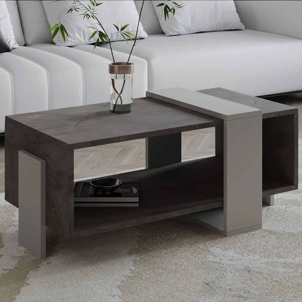 Tavolino in legno "Meleni" - 90 x 49 x 40 cm - Grigio