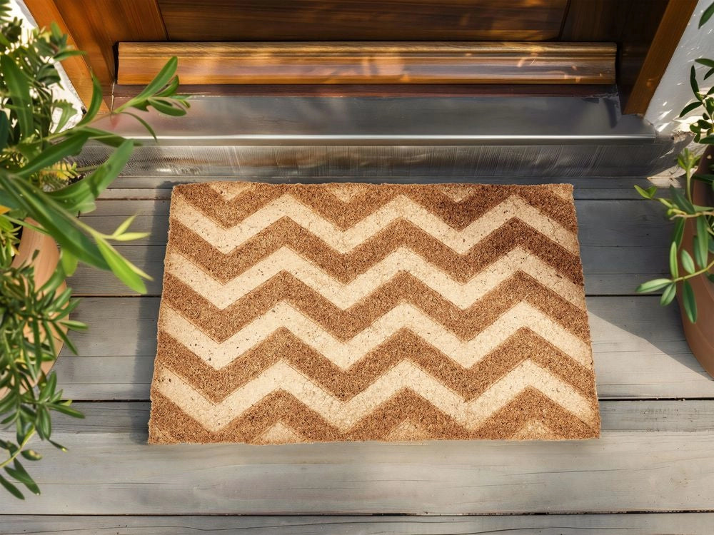 Zerbino in fibra di cocco naturale con fondo in PVC antiscivolo 40 x 60 cm Home Motivo a zig zag Decorazione moderna per interni