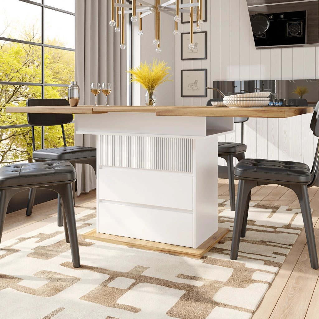 TAVOLO DA PRANZO ALLUNGABILE 110-140x80 cm MDF BIANCO/NATURALE