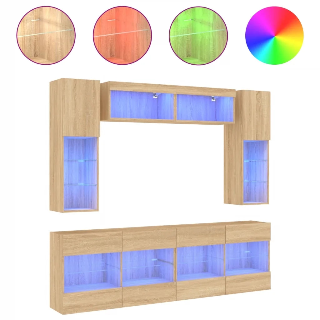 Set Mobili TV a Muro 6 pz con Luci LED Rovere Sonoma 3216799