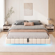 Letto imbottito sospeso 180x200 cm beige con LED e contenitore idraulico