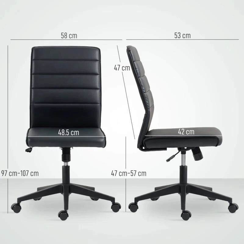SEDIA DA UFFICIO ERGONOMICA E REGOLABILE CON SCHIENALE RICURVO, IN PELLE PU E ACCIAIO, 58X53X97-107 CM, NERO