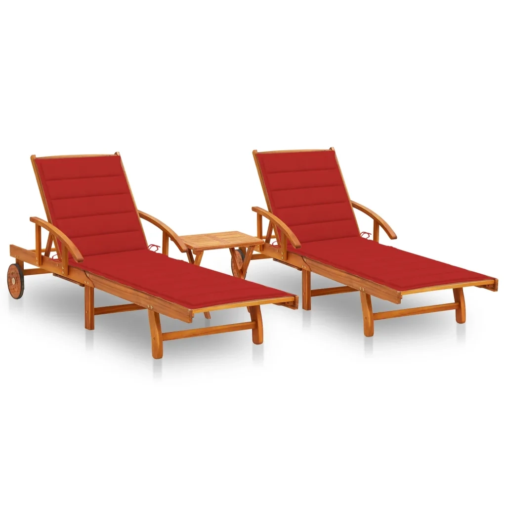 Lettino Prendisole 2pz con Tavolo e Cuscini Massello d'Acacia cod mxl 75615