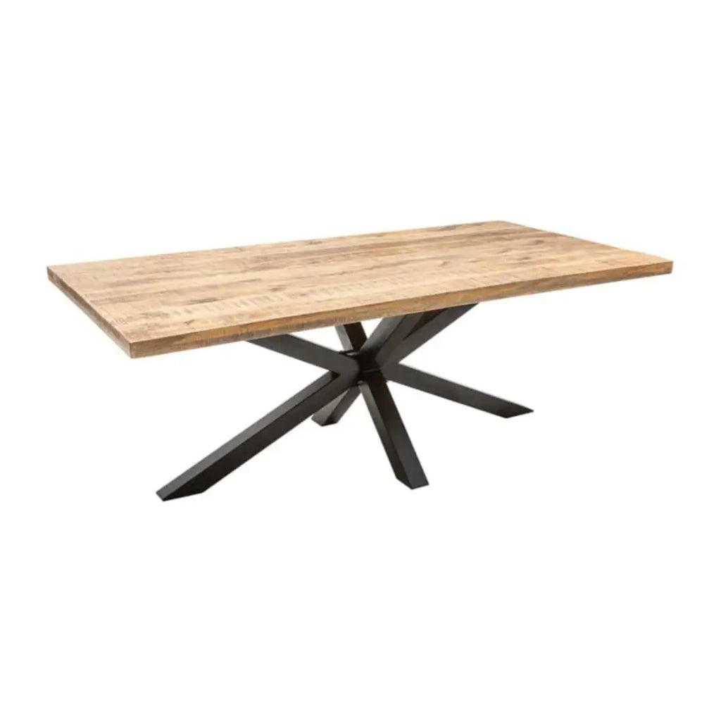 Table SOLARA 160 cm – Piano in legno di mango verniciato e struttura in metallo nero – Design industriale e fascino unico