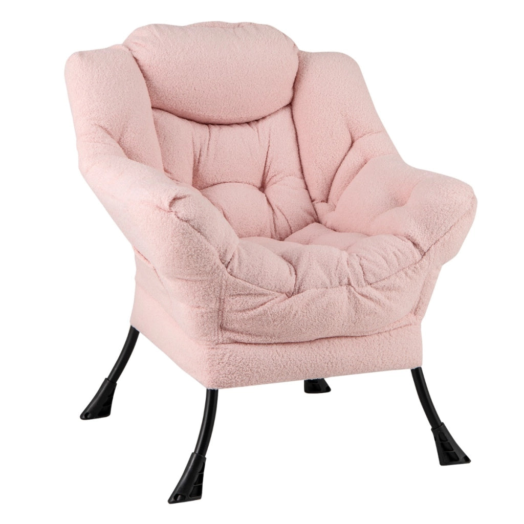 Poltrona comoda con cuscino per la testa schienale e seduta imbottiti, Poltrona per soggiorno elegante Rosa-Sedie e poltrone