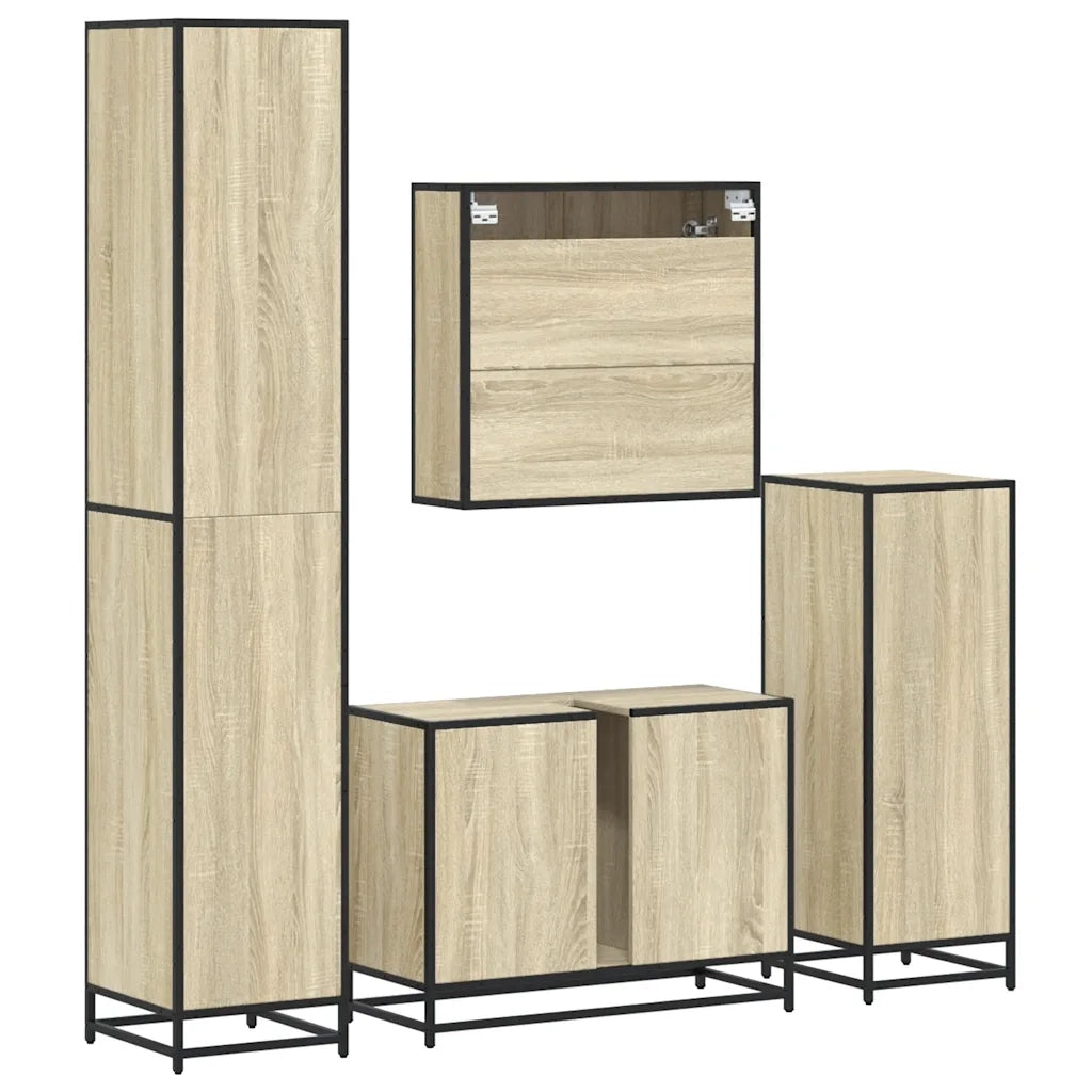 Set Mobili da Bagno 4 pz Rovere Sonoma in Legno Multistrato 3301211