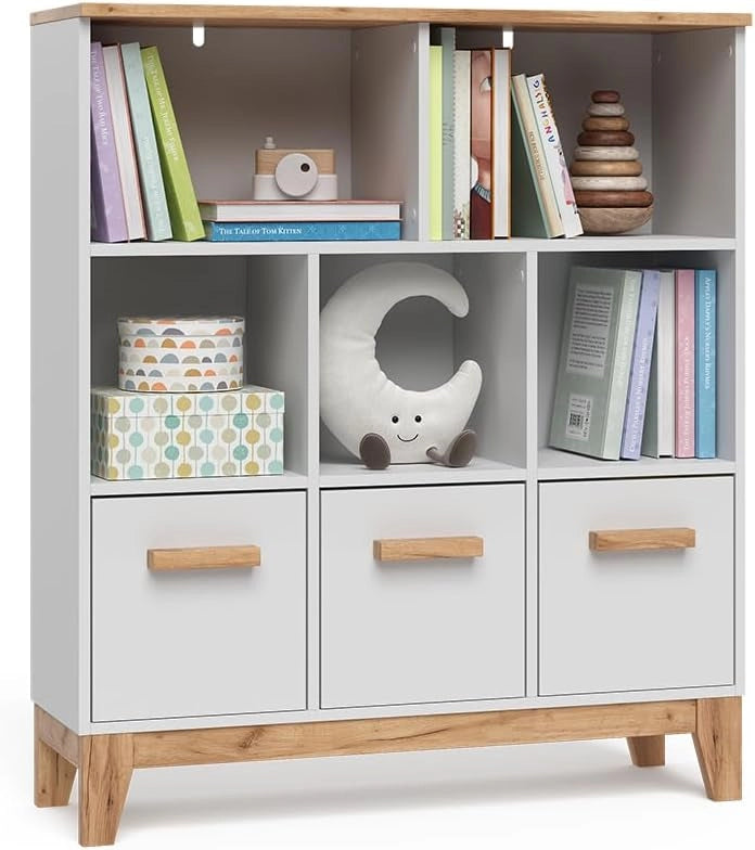 Scaffale per bambini Malia, Bianco/Artisan, 98.4 x 113.4 cm, combinabile per riporre giocattoli e libri