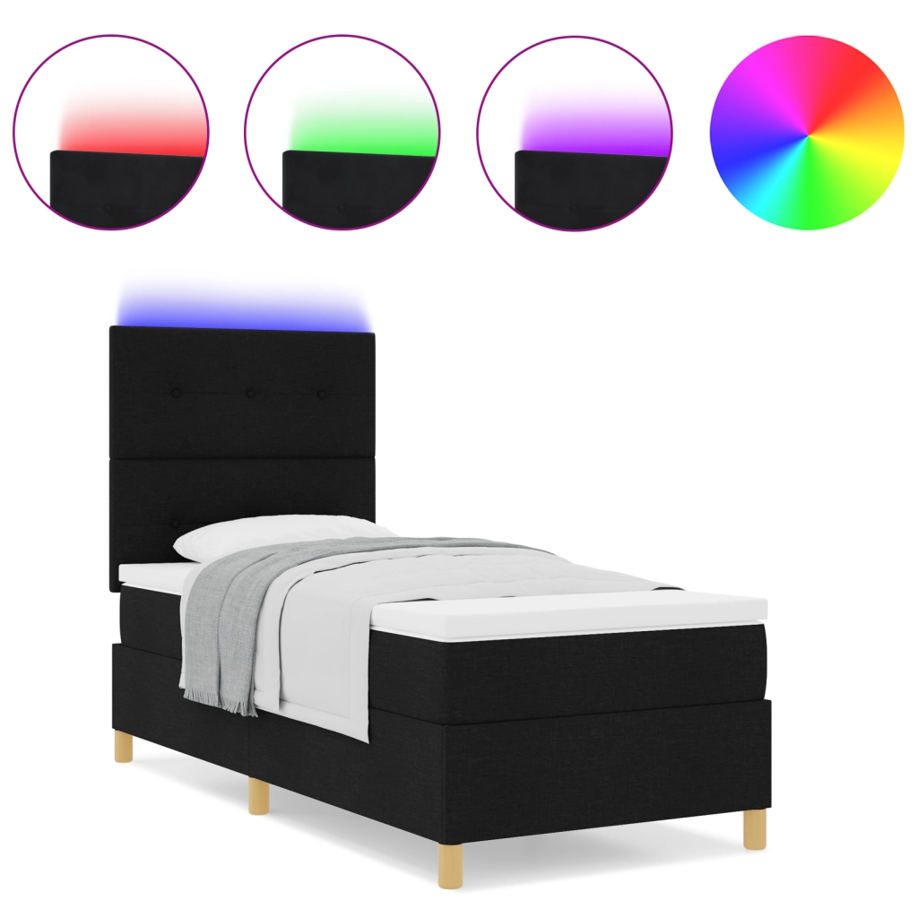 Letto a doghe con materasso e LED Nero 90x190 cm Tessuto