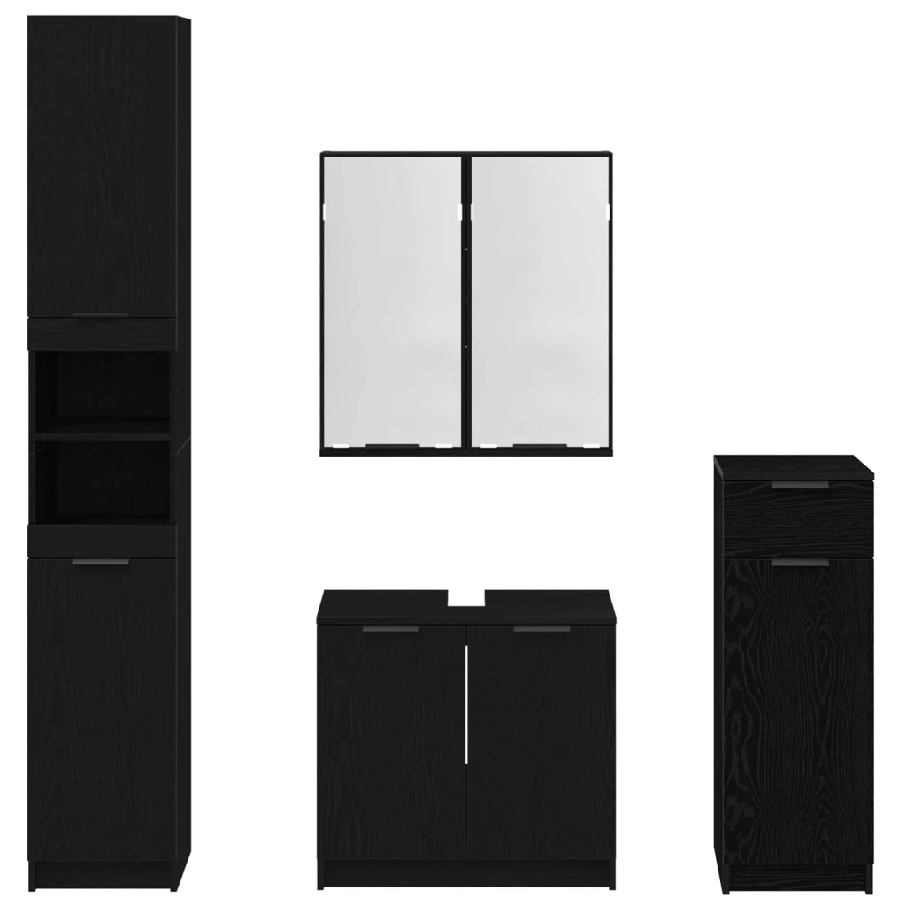 Set di mobili per il Bagno | Armadio da bagno 4 pz Rovere Nero Legno multistrato