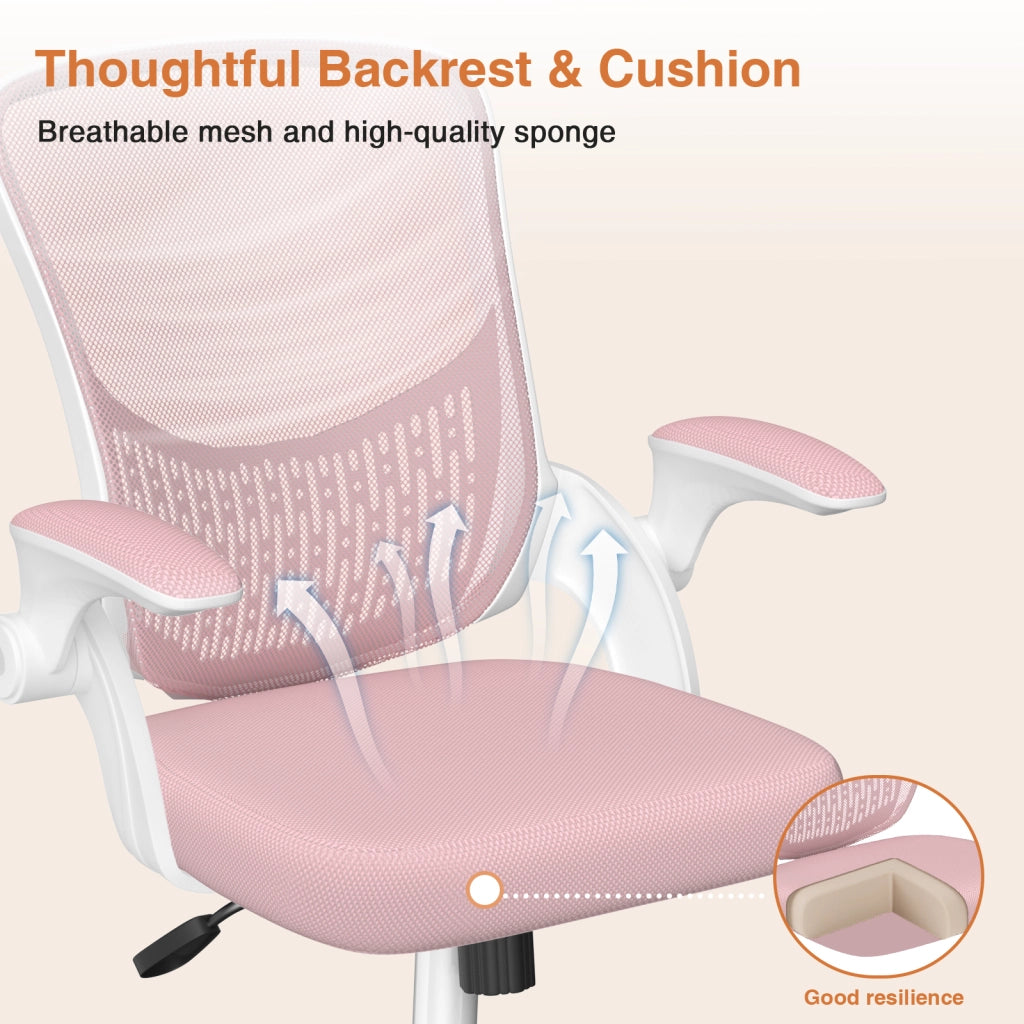 Sedia da ufficio con braccioli -  Sedia da ufficio ergonomica - Su ruote - Sedia girevole regolabile in altezza - Bianco rosa