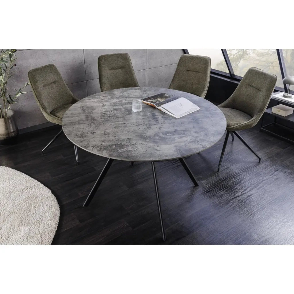 Tavolo da pranzo SOREN – Effetto pietra e metallo – 100 cm – Rotondo – Stile moderno