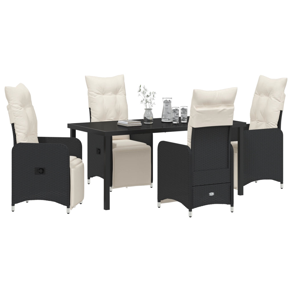 Set da pranzo da giardino 5 pezzi con cuscini neri in polyrattan