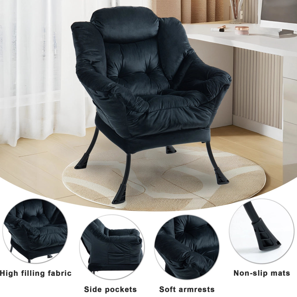 Poltrona relax 81x95 cm in metallo nero con tasca laterale per salotto e balcone