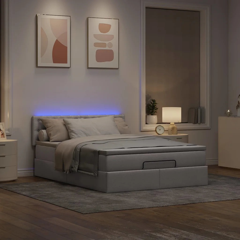 Pouf Letto con Materasso e LED Tortora 140x200 cm in Tessuto 3312482