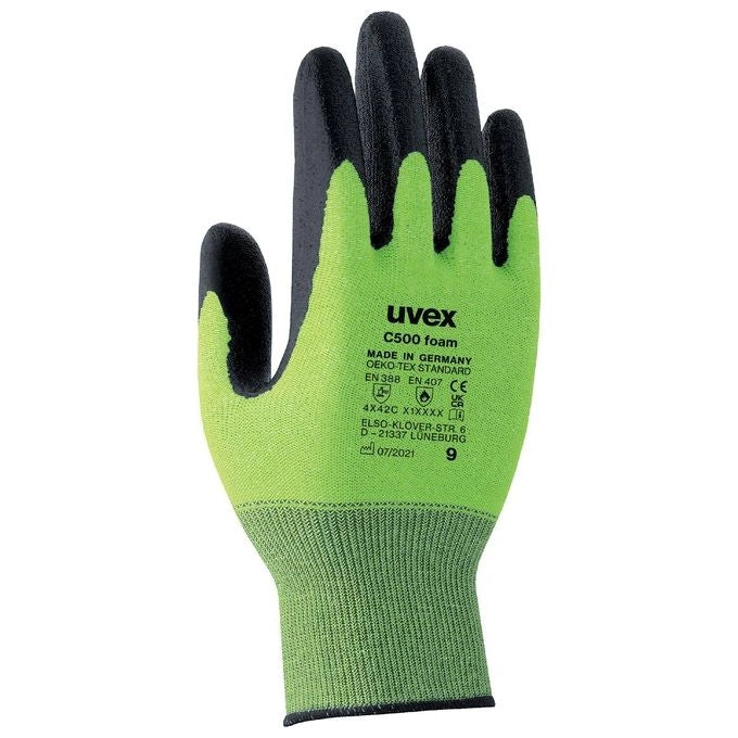Uvex 6049410 C500 foam Guanti Protezione Taglio Taglia 10 Categoria II EN 388 EN 407 Resistenza Taglio C colore Nero Verde