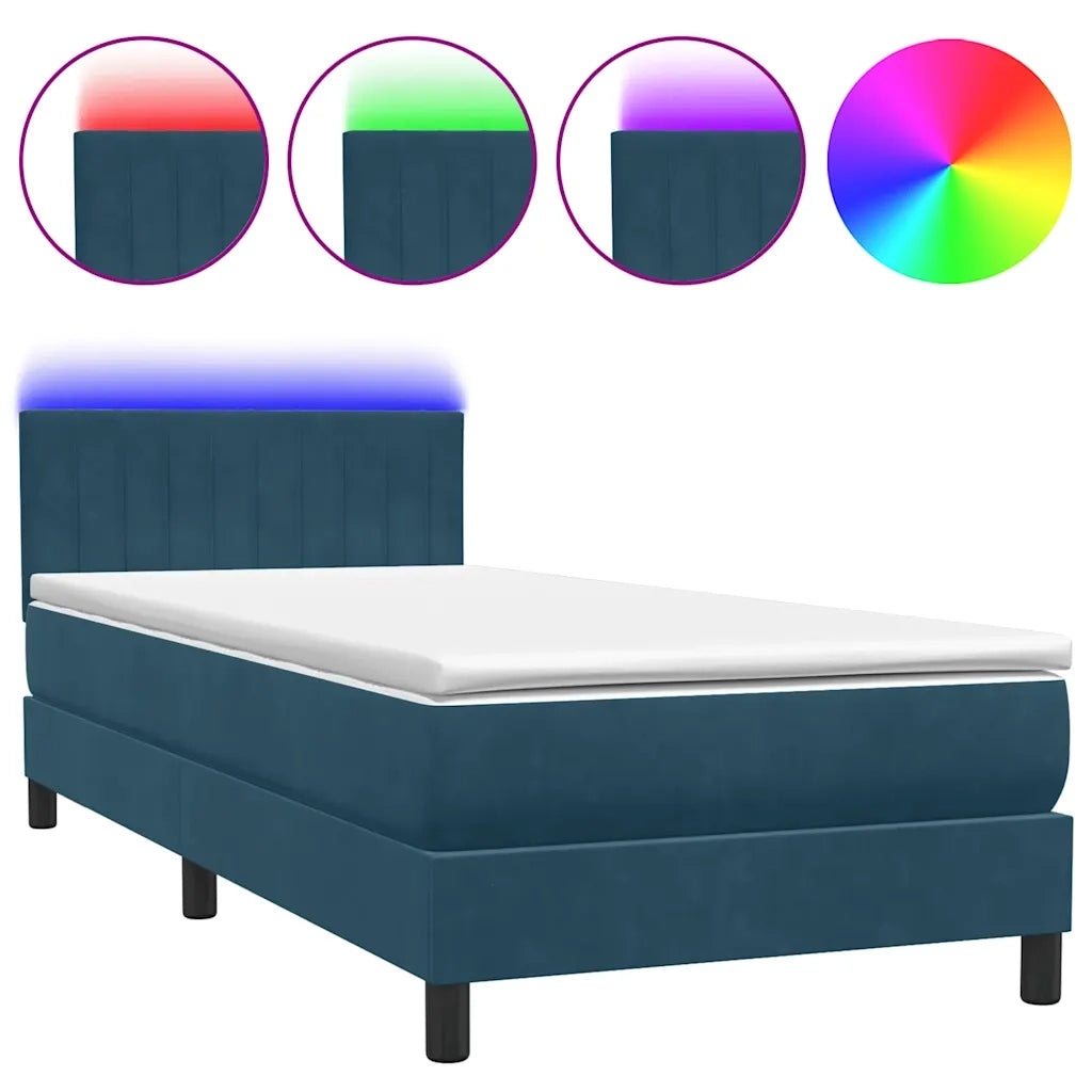 Letto a Molle con Materasso e LED Blu Scuro 80x220 cm Velluto 3317101
