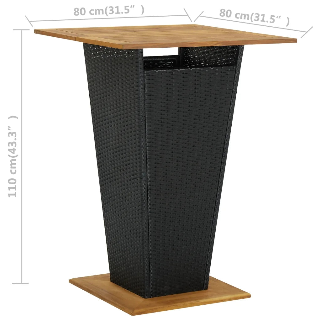 Tavolino da TÃ¨ Nero 80x80x110 cm Polyrattan e Massello Acacia cod mxl 34321