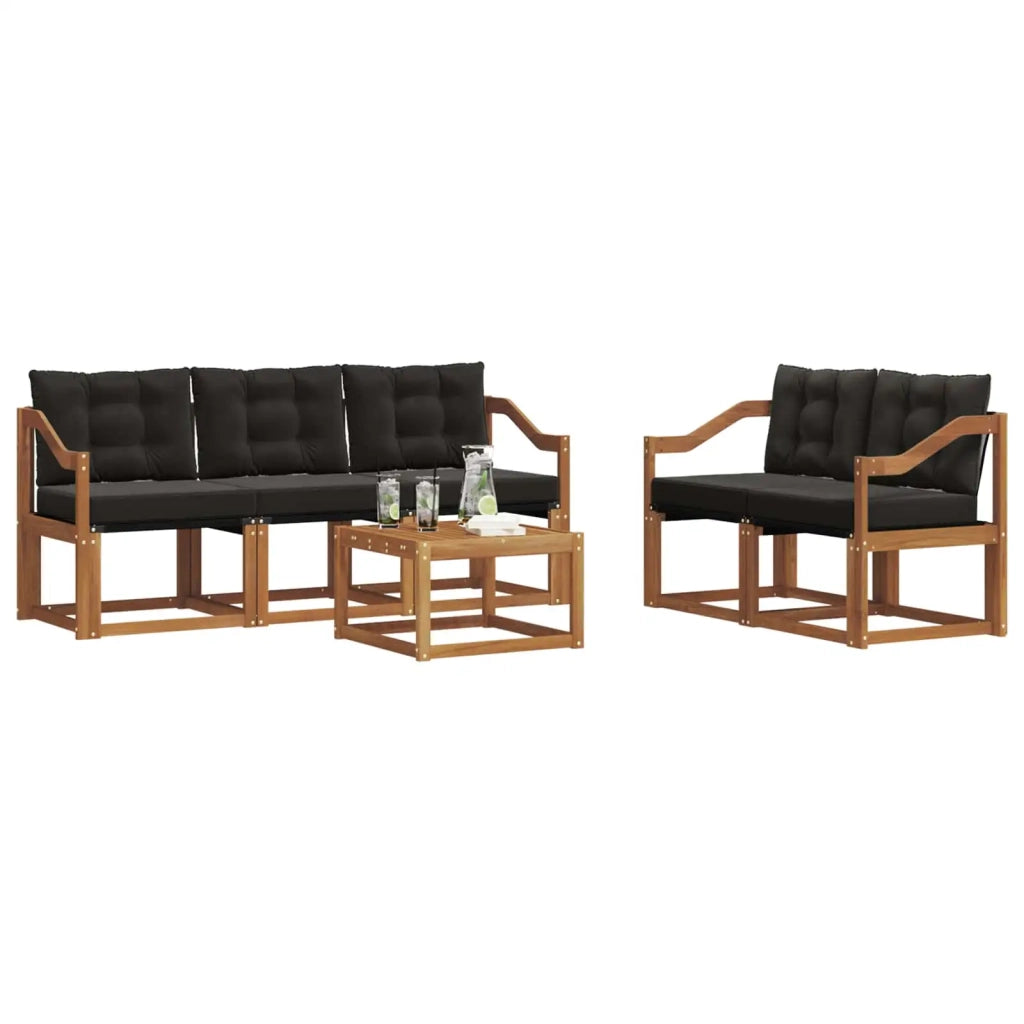 Set di divani da esterno con cuscino 6 pcs Naturale e Nero