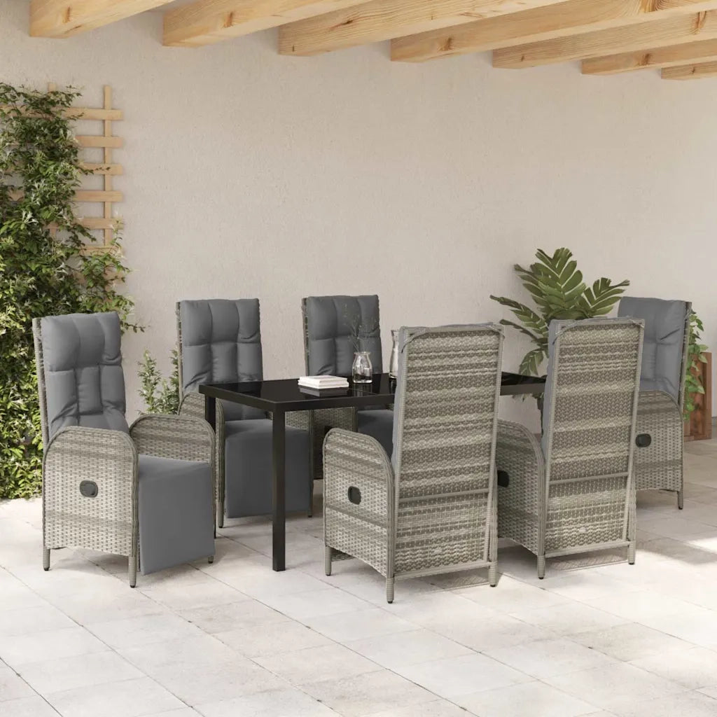 Set da Pranzo per Giardino con cuscino 7 pcs Grigio polyrattan