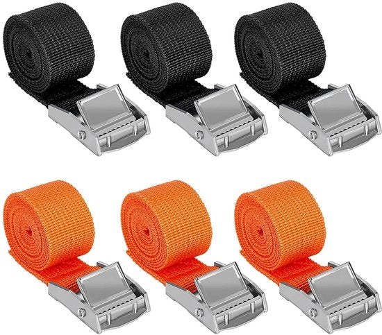 Cinture di sostegno 6 pezzi Cinture di sostegno regolabili 1 m x 2,5 cm Cinture di sostegno corte con chiusura a morsa Nero Arancione Cinture di sostegno per trasportatore di motocicletta bagagliaio bagaglio camper - capacità di sollevamento fino a 250 kg