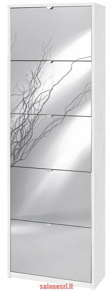 KIT SCARPIERA 5 ANTE A RIBALTA CON SPECCHIO FRONTALE H190 L63 P29 Cm FINITURA BIANCO OSSIDO SARMOG Sk565spk
